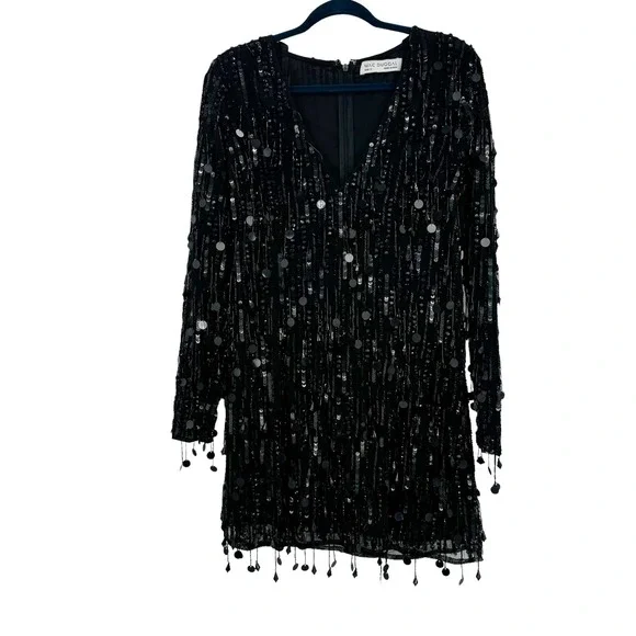 Mac Duggal Sheer Sleeve Fringes Cocktail Dress Black Size 12 NWT - Picture 7 of 12